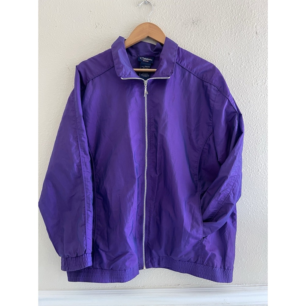 Vintage Catalina Woman 14/16W Purple Iridescent Windbreaker Track Zip Jacket